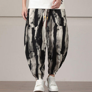 Stripe Pattern Drawstring Men's Harem Pants With Pockets