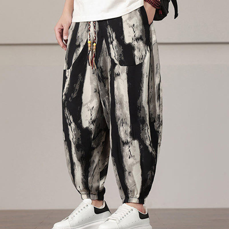 Stripe Pattern Drawstring Men's Harem Pants With Pockets