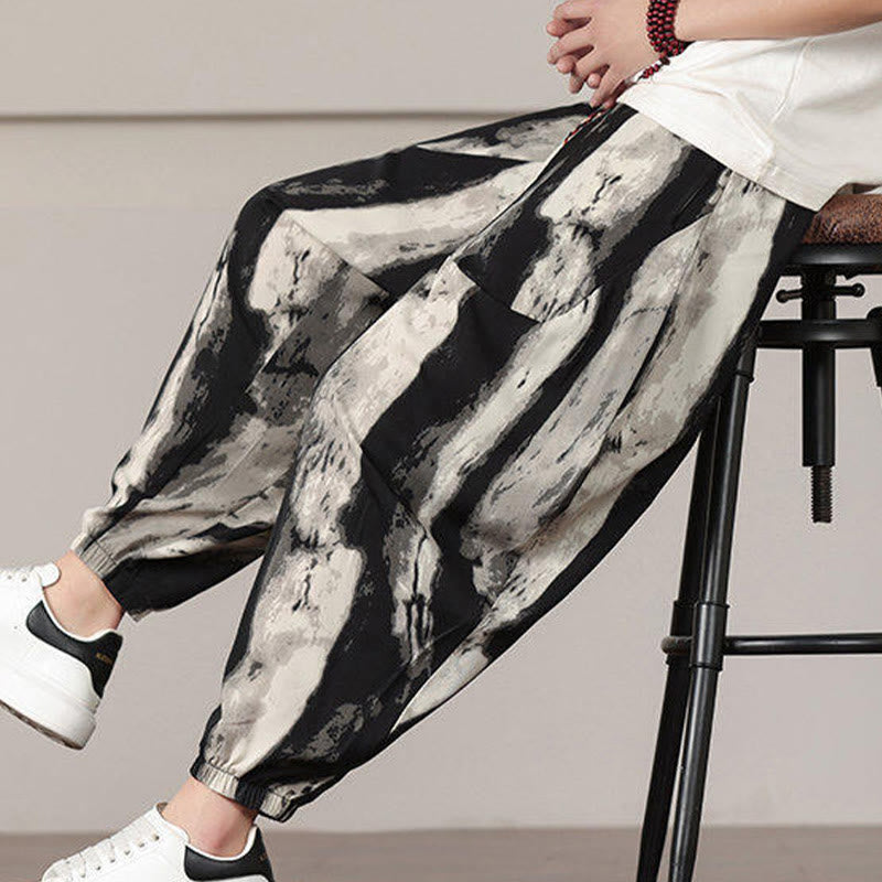 Stripe Pattern Drawstring Men's Harem Pants With Pockets