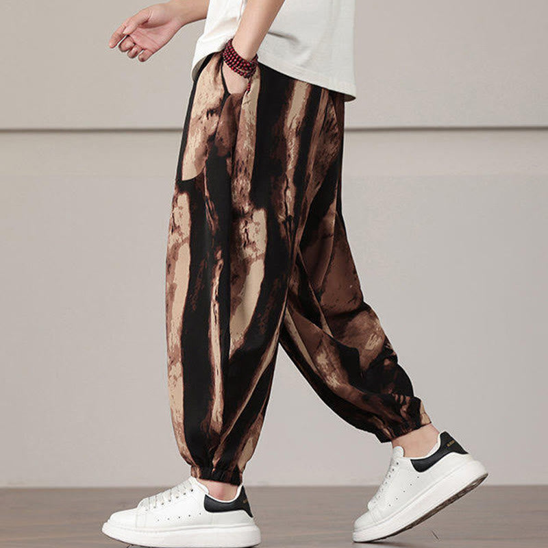 Stripe Pattern Drawstring Men's Harem Pants With Pockets