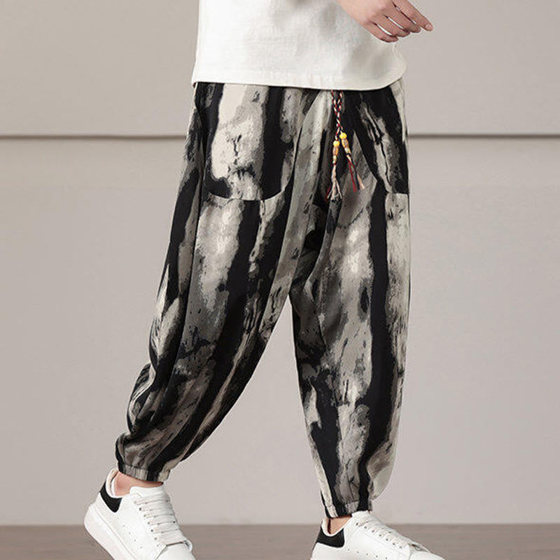 Stripe Pattern Drawstring Men's Harem Pants With Pockets