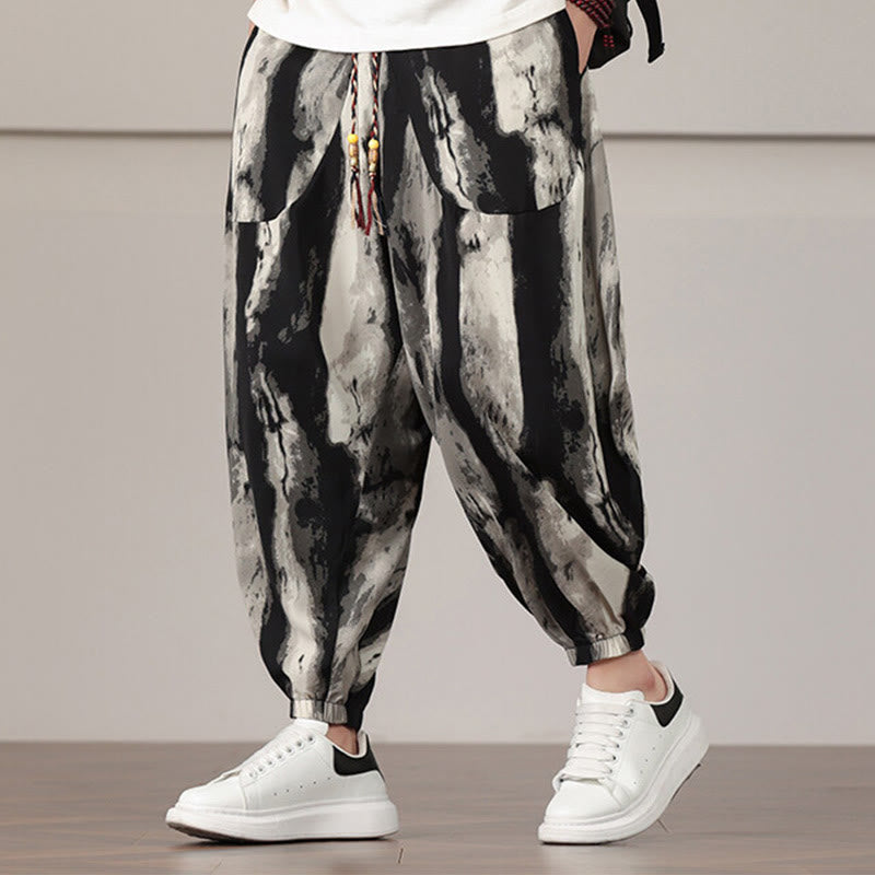 Stripe Pattern Drawstring Men's Harem Pants With Pockets