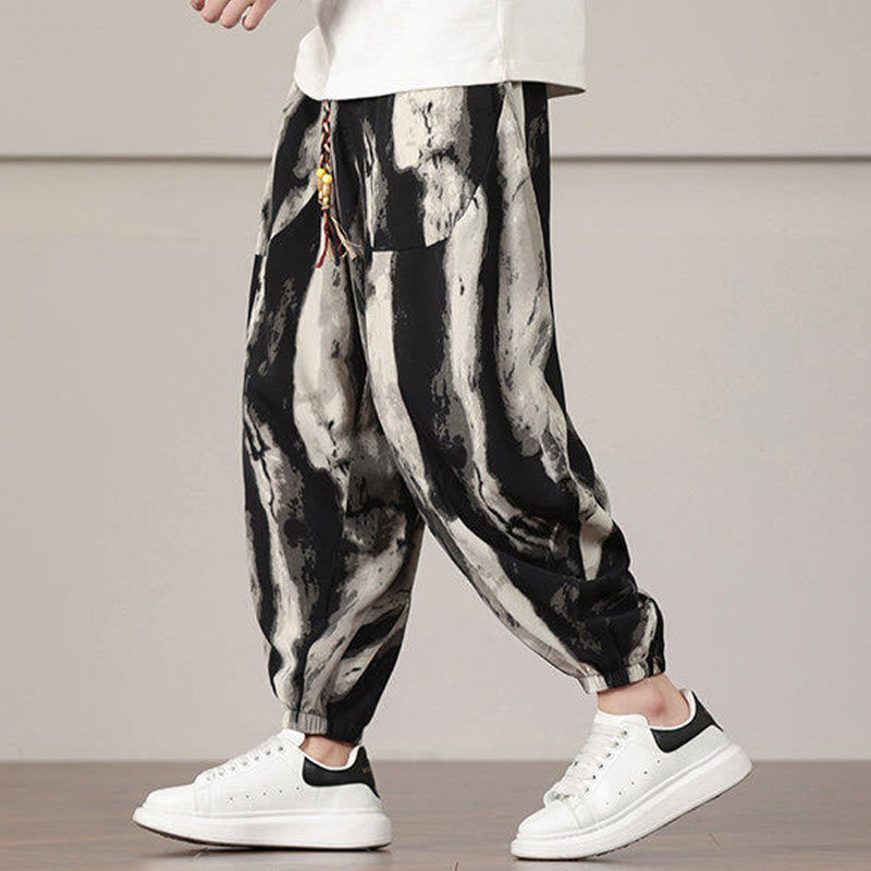 Stripe Pattern Drawstring Men's Harem Pants With Pockets