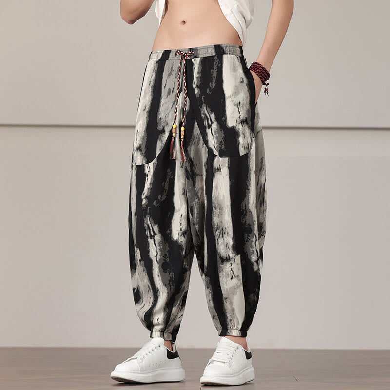 Stripe Pattern Drawstring Men's Harem Pants With Pockets