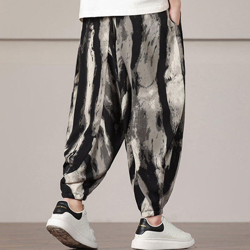 Stripe Pattern Drawstring Men's Harem Pants With Pockets
