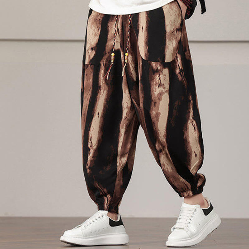 Stripe Pattern Drawstring Men's Harem Pants With Pockets