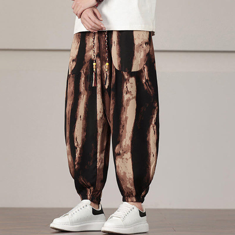 Stripe Pattern Drawstring Men's Harem Pants With Pockets