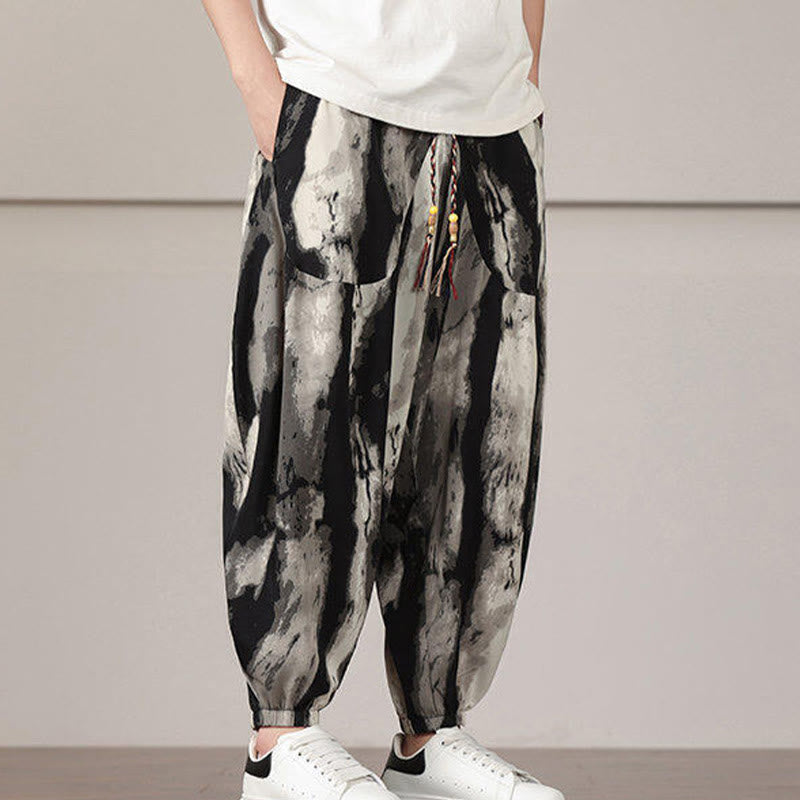 Stripe Pattern Drawstring Men's Harem Pants With Pockets