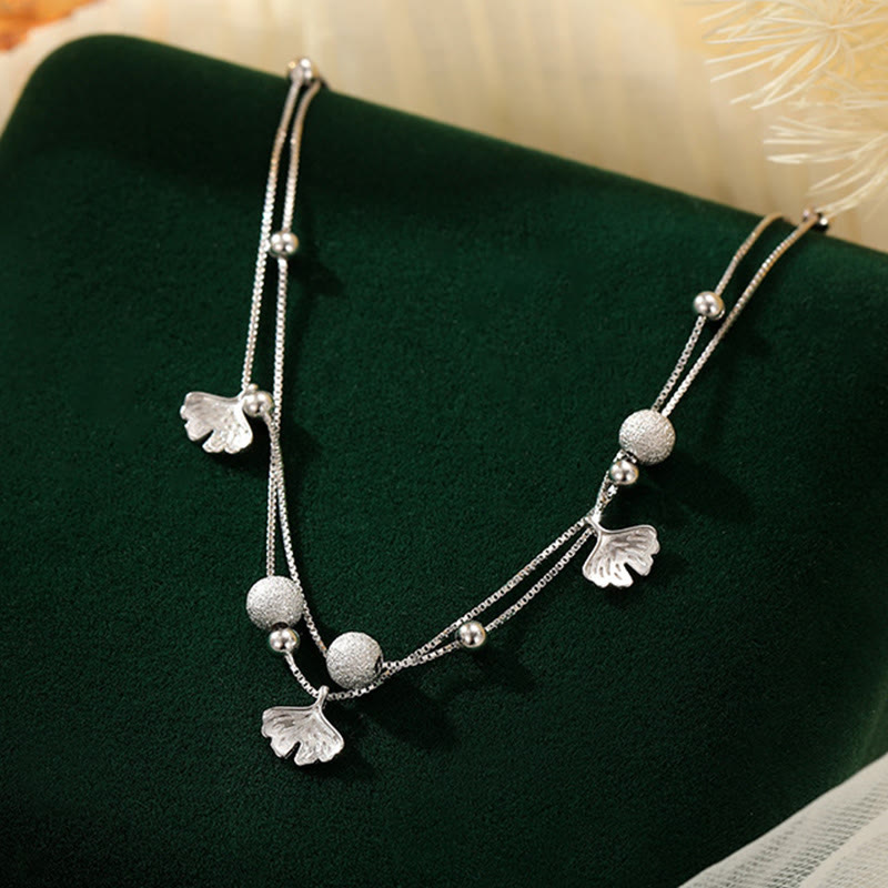 925 Sterling Silver Ginkgo Leaf Double Layer Protection Anklet