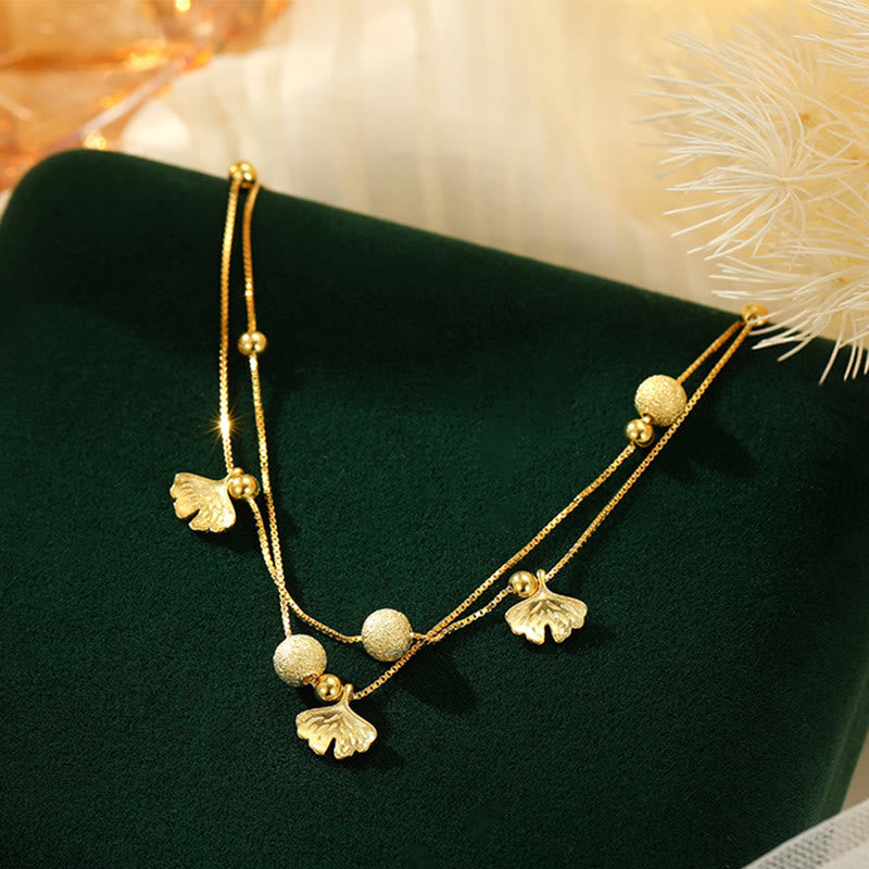 925 Sterling Silver Ginkgo Leaf Double Layer Protection Anklet