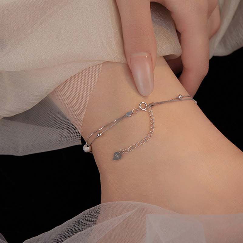 925 Sterling Silver Ginkgo Leaf Double Layer Protection Anklet