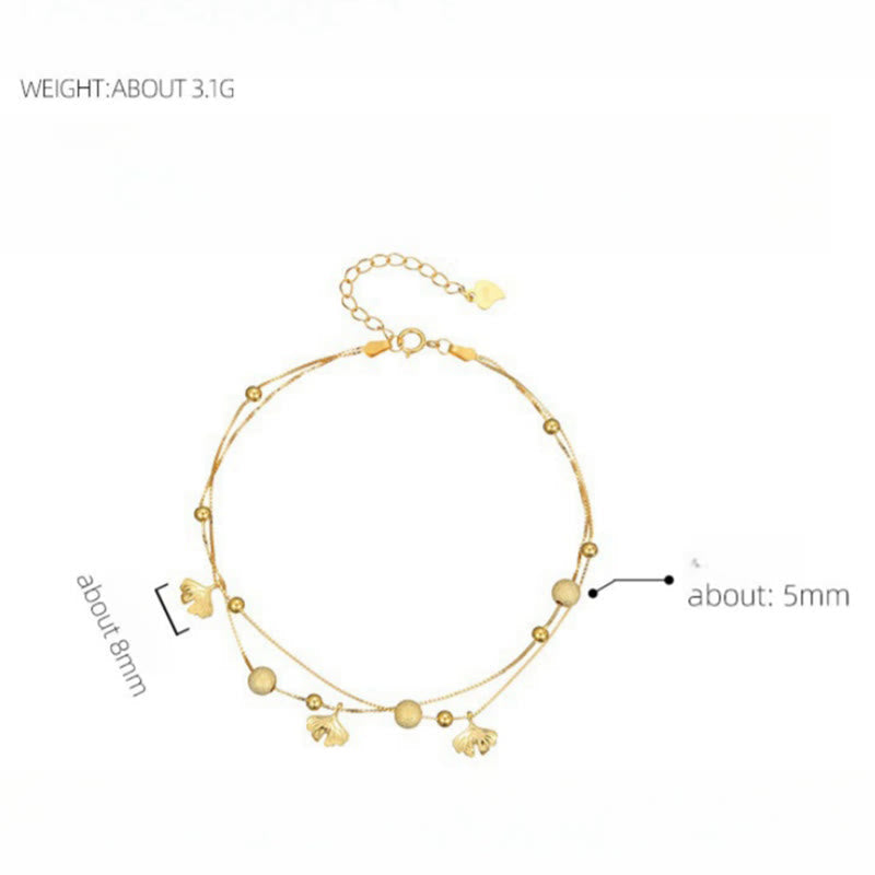 925 Sterling Silver Ginkgo Leaf Double Layer Protection Anklet