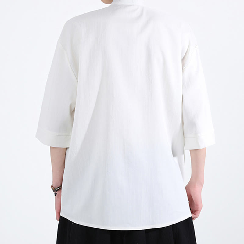 Pure Color Frog-Button Half Sleeve Linen Men's Shirt