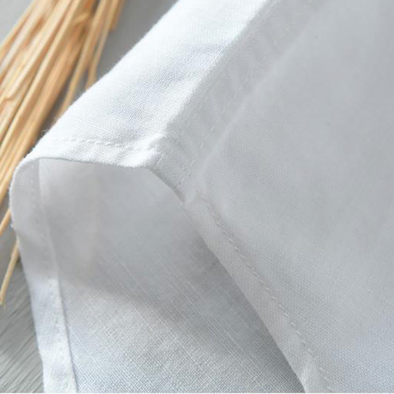 Simple Style Short Sleeve Button Cotton Linen Men's Shirt