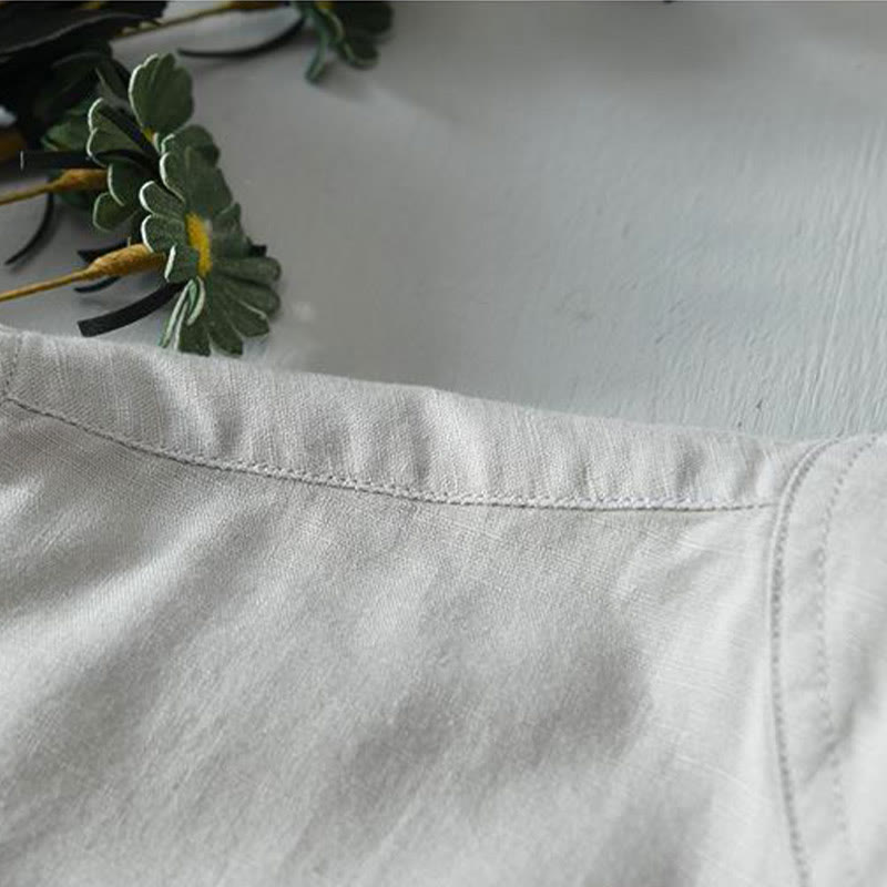 Simple Style Short Sleeve Button Cotton Linen Men's Shirt