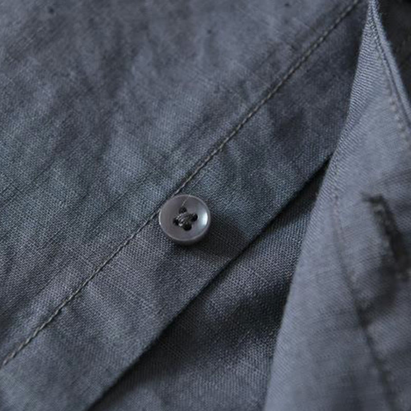 Simple Style Short Sleeve Button Cotton Linen Men's Shirt