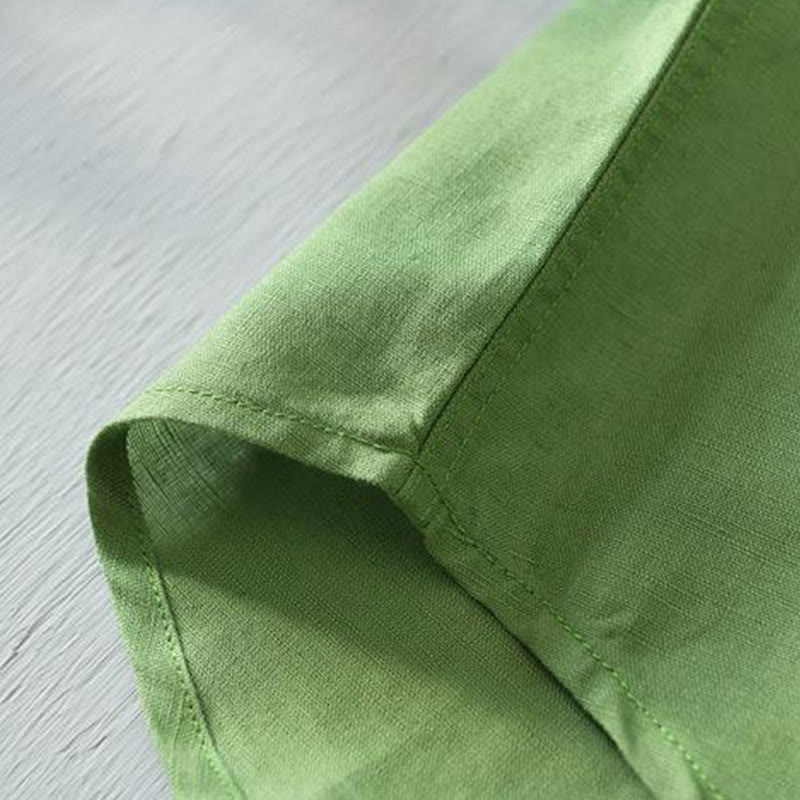 Simple Style Short Sleeve Button Cotton Linen Men's Shirt
