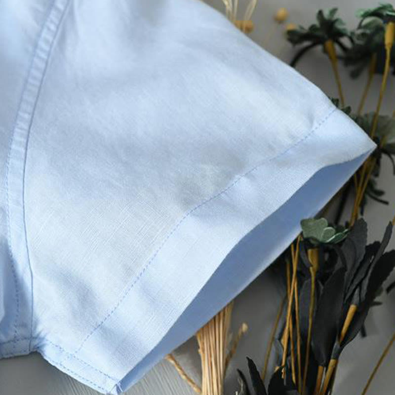 Simple Style Short Sleeve Button Cotton Linen Men's Shirt