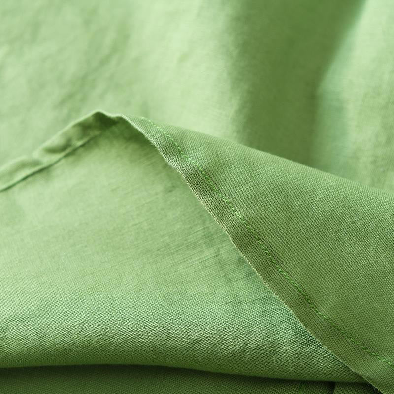 Simple Style Short Sleeve Button Cotton Linen Men's Shirt