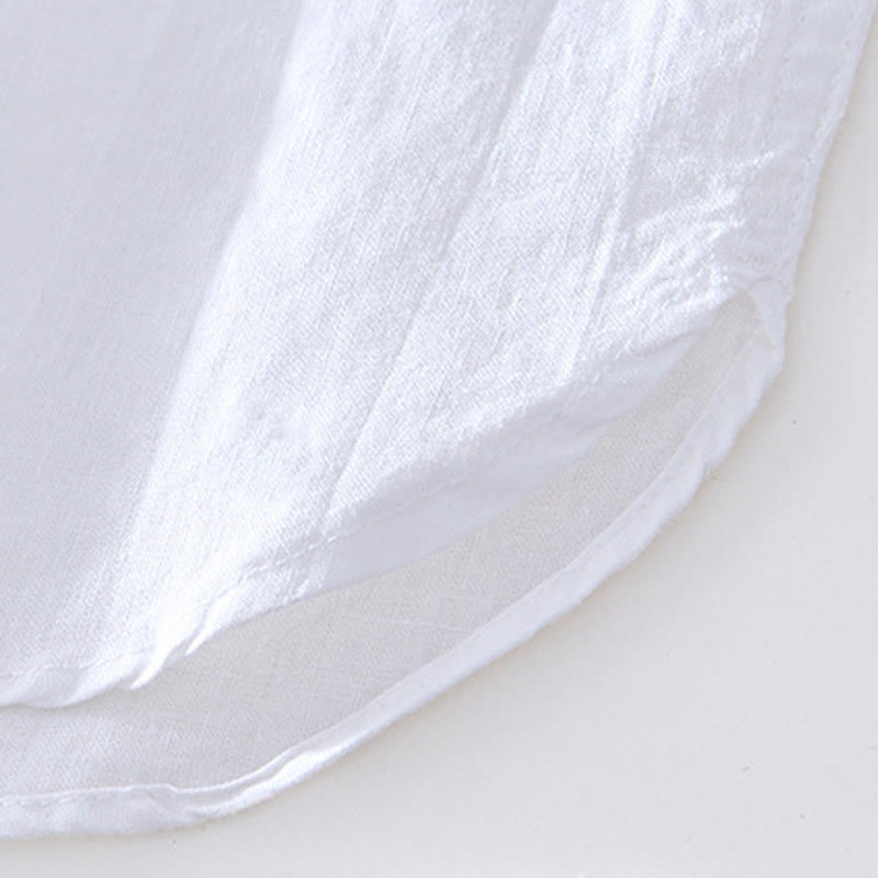Half Button Short Sleeve V-neck Ramie Cotton Men's Shirt