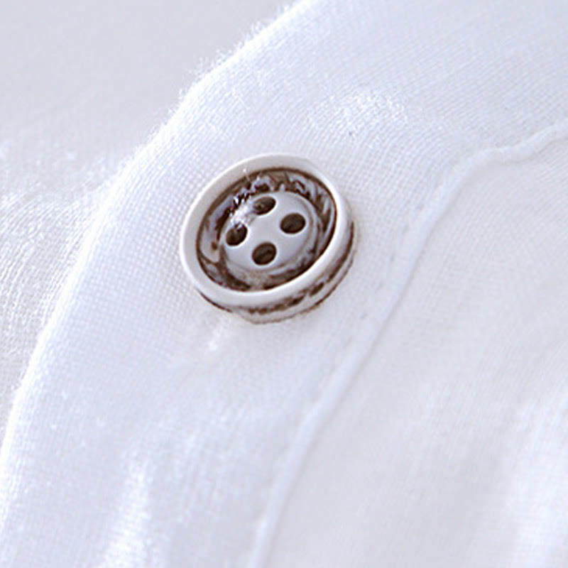 Half Button Short Sleeve V-neck Ramie Cotton Men's Shirt