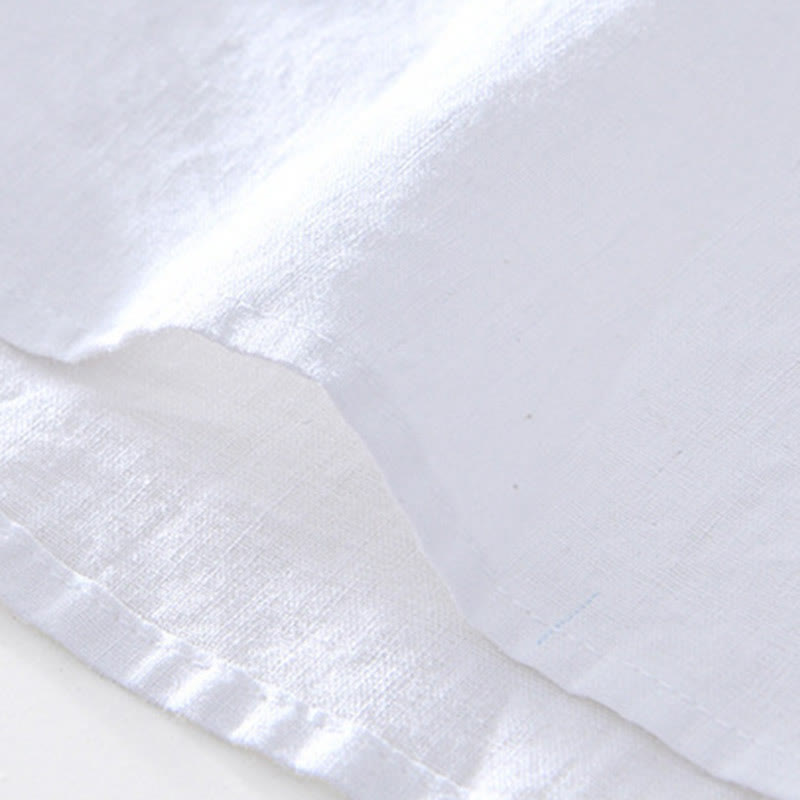 Half Button Short Sleeve V-neck Ramie Cotton Men's Shirt