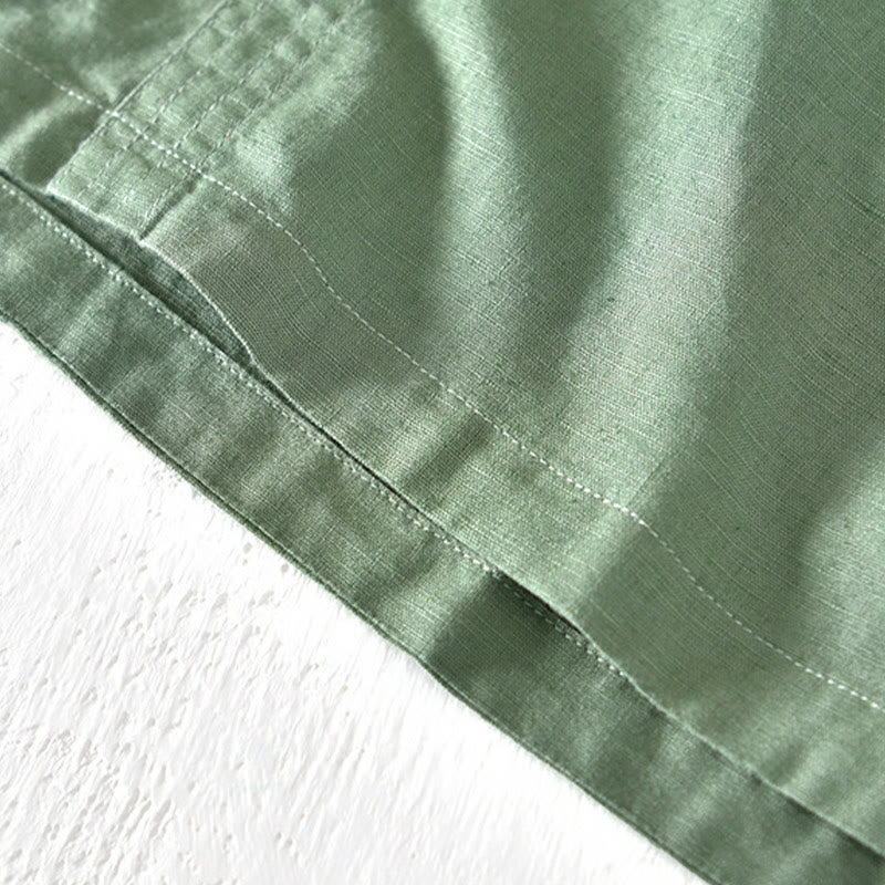 Summer Stand Collar Short Sleeve Cotton Linen Half Button Men's Shirt