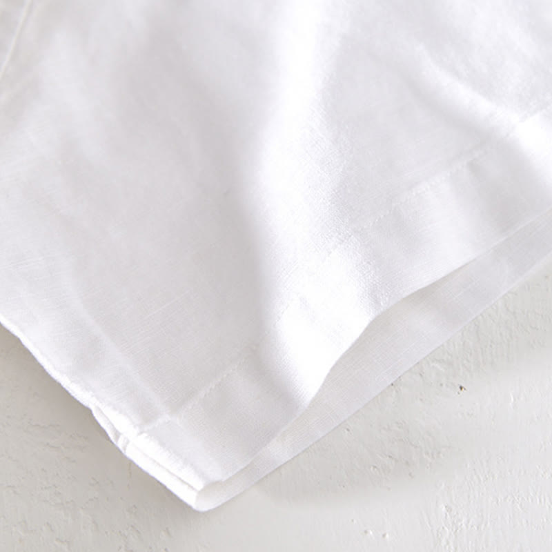 Summer Stand Collar Short Sleeve Cotton Linen Half Button Men's Shirt