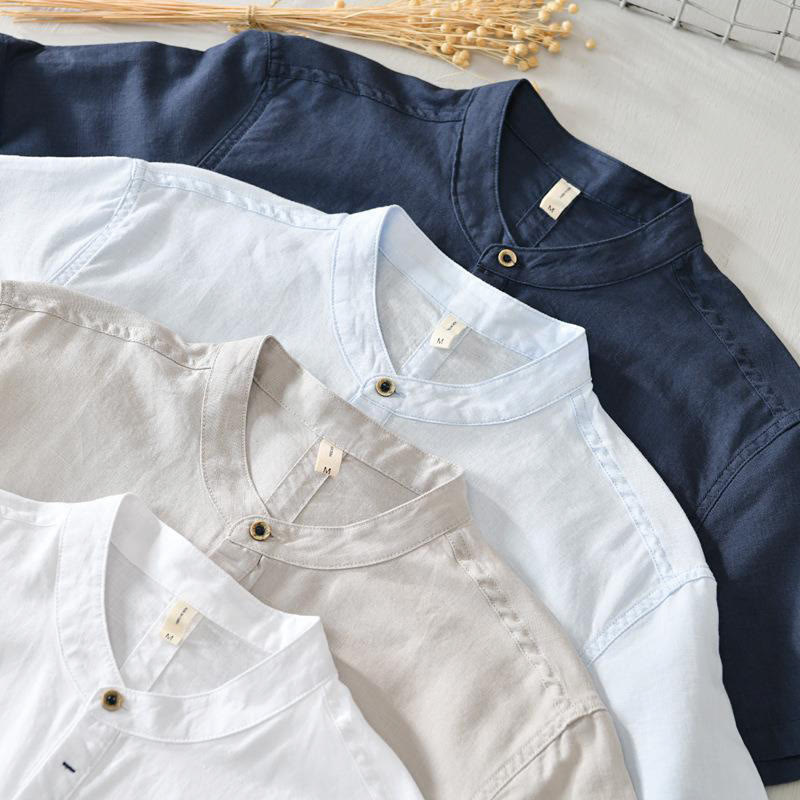 Breathable Cotton Linen Stand Collar Mindful Meditation Shirt