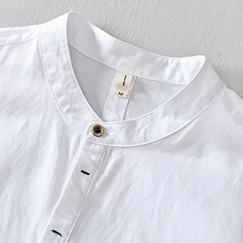 Breathable Cotton Linen Stand Collar Mindful Meditation Shirt