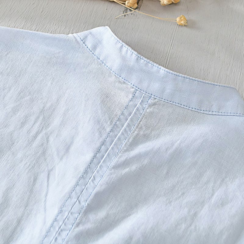 Breathable Cotton Linen Stand Collar Mindful Meditation Shirt