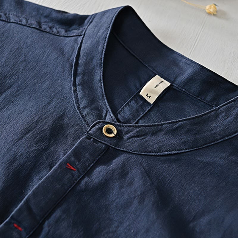 Breathable Cotton Linen Stand Collar Mindful Meditation Shirt