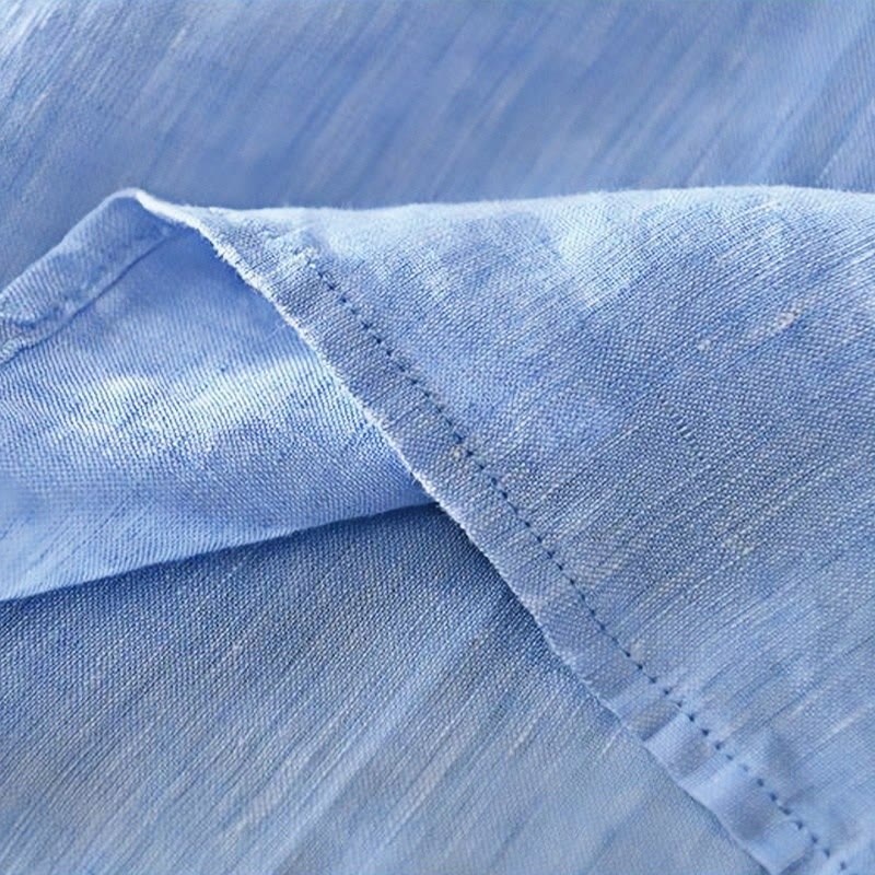 Daily Solid Color Stand Collar Half Sleeve Linen Half Button Men's Shirt