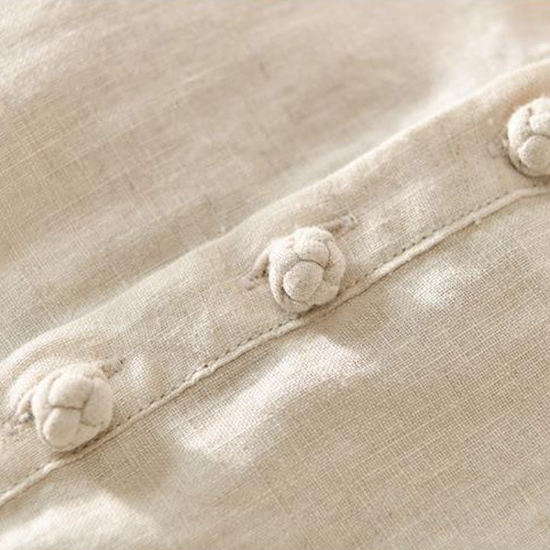 Daily Solid Color Stand Collar Half Sleeve Linen Half Button Men's Shirt