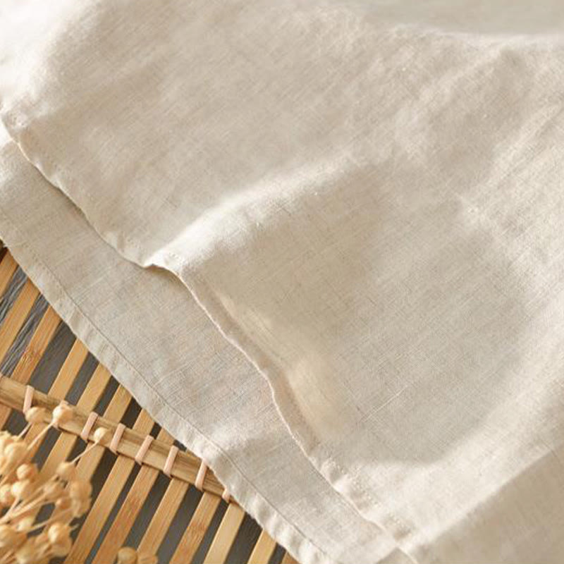 Daily Solid Color Stand Collar Half Sleeve Linen Half Button Men's Shirt