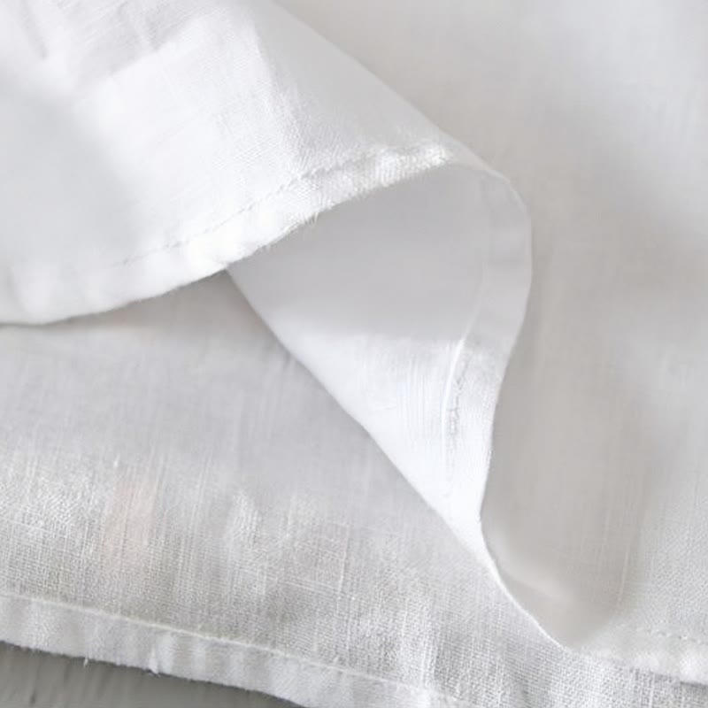 Daily Solid Color Stand Collar Half Sleeve Linen Half Button Men's Shirt
