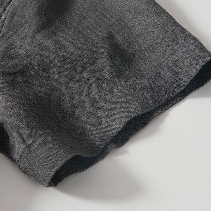 Daily Frog-Button Stand Collar Short Sleeve Linen Men's Shirt