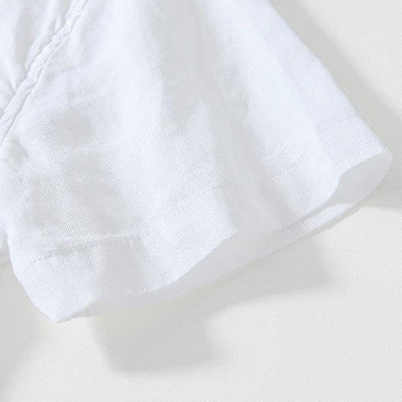 Daily Frog-Button Stand Collar Short Sleeve Linen Men's Shirt