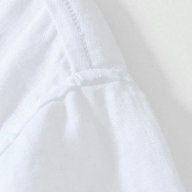 Daily Frog-Button Stand Collar Short Sleeve Linen Men's Shirt