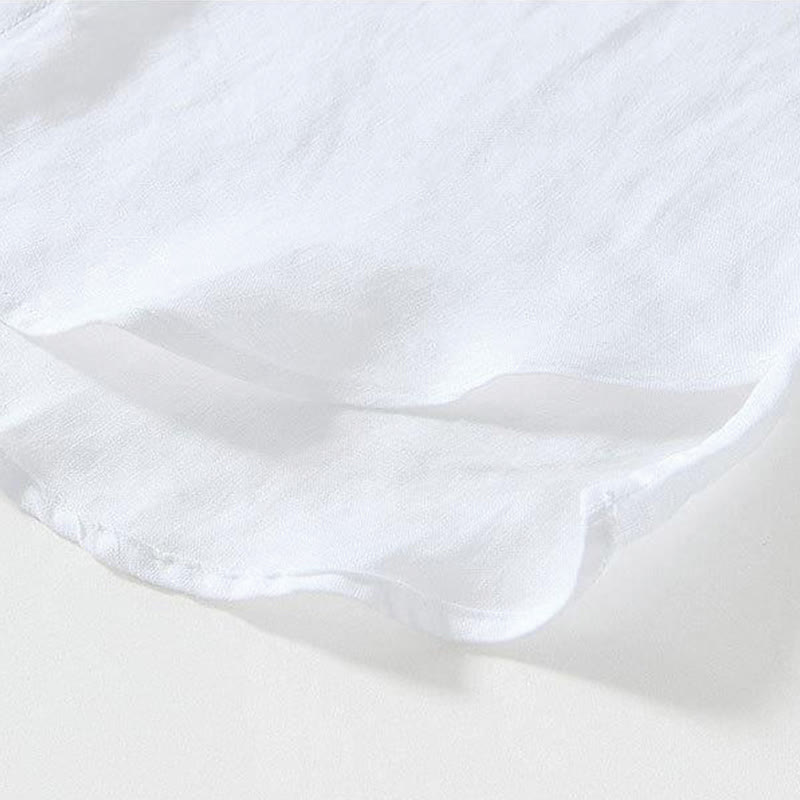 Daily Frog-Button Stand Collar Short Sleeve Linen Men's Shirt