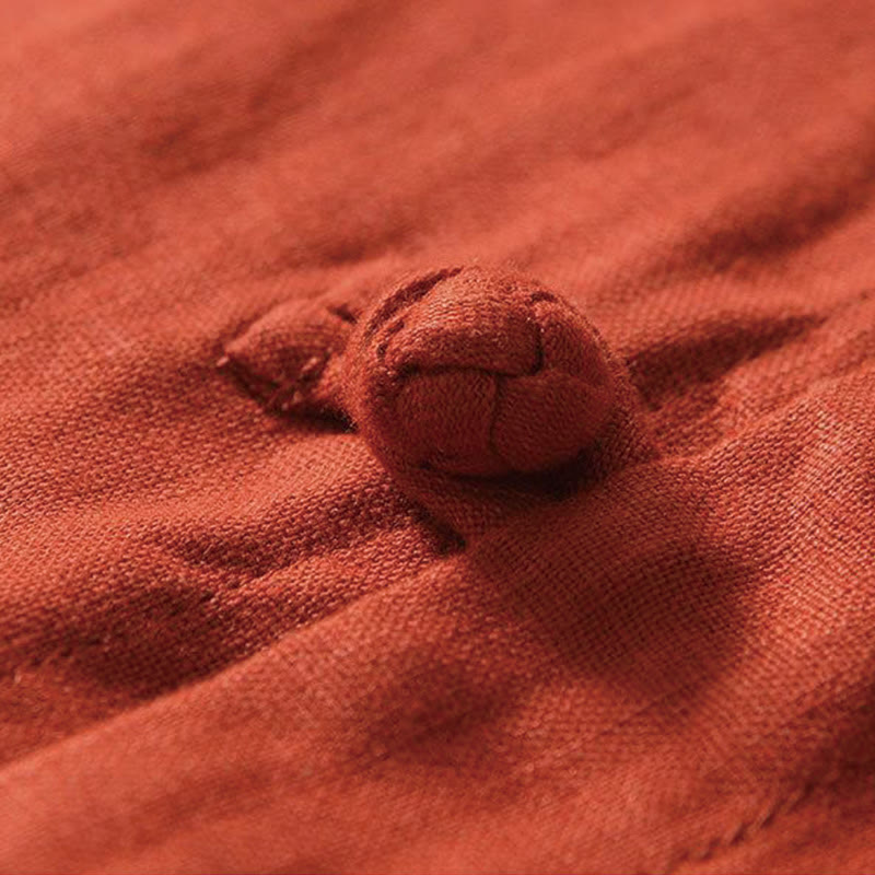 Daily Frog-Button Stand Collar Short Sleeve Linen Men's Shirt