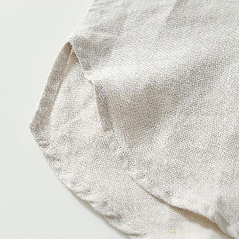 Daily Frog-Button Stand Collar Short Sleeve Linen Men's Shirt