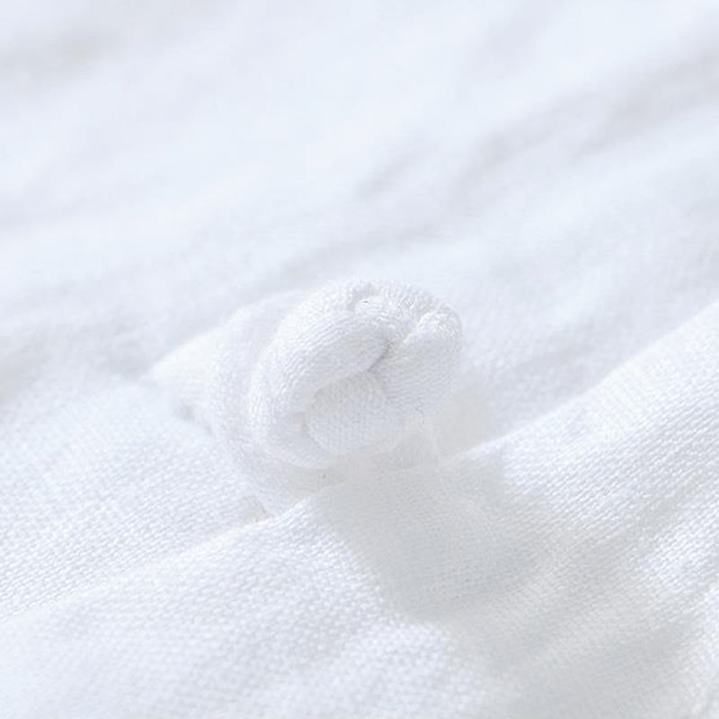 Daily Frog-Button Stand Collar Short Sleeve Linen Men's Shirt