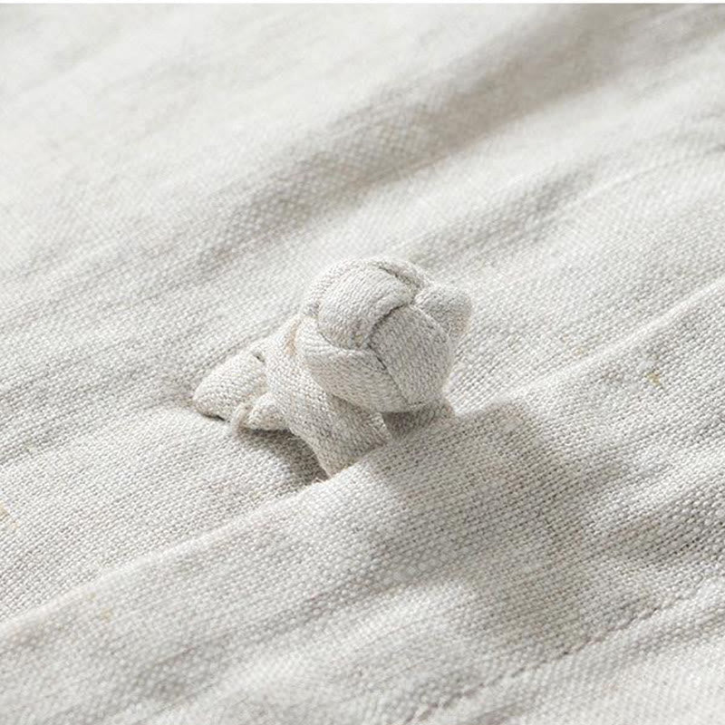 Daily Frog-Button Stand Collar Short Sleeve Linen Men's Shirt
