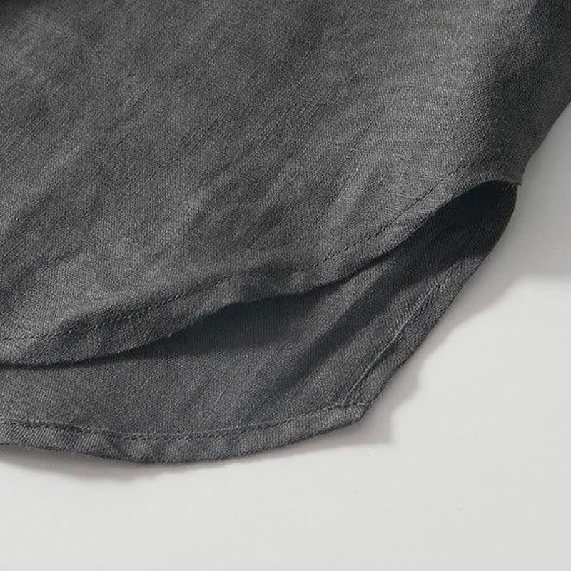 Daily Frog-Button Stand Collar Short Sleeve Linen Men's Shirt