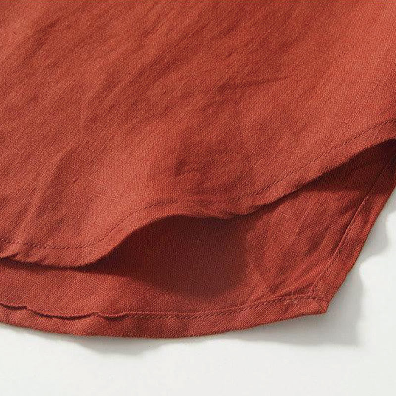 Daily Frog-Button Stand Collar Short Sleeve Linen Men's Shirt