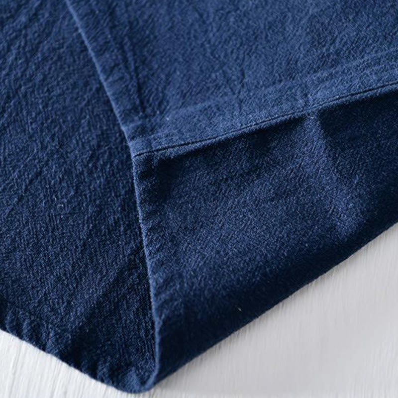 Cotton Linen Mandarin Collar Frog Button Mindful Men's Shirt