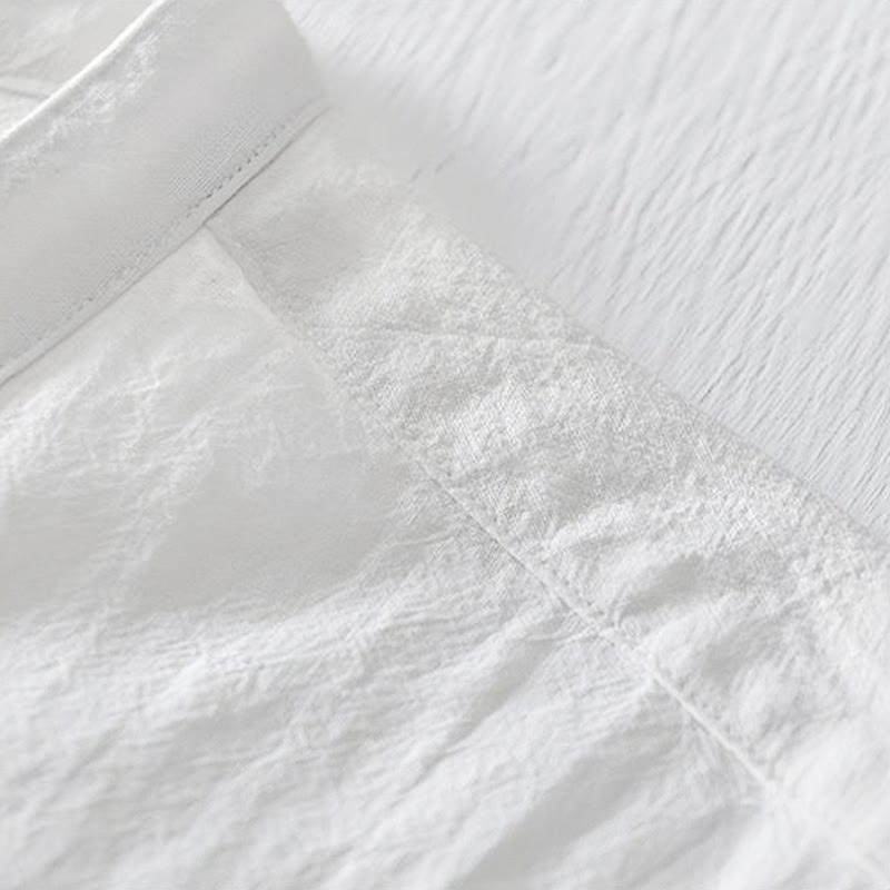 Cotton Linen Mandarin Collar Frog Button Mindful Men's Shirt