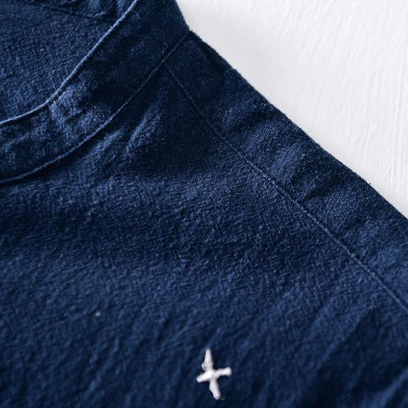 Cotton Linen Mandarin Collar Frog Button Mindful Men's Shirt