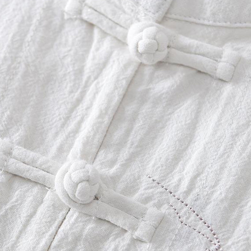 Cotton Linen Mandarin Collar Frog Button Mindful Men's Shirt